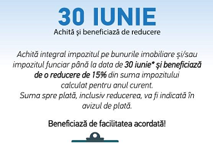 Termenul limită de achitare a impozitului pe bunurile imobiliare pentru persoanele care doresc să beneficieze de reducere de 15% a fost extins!