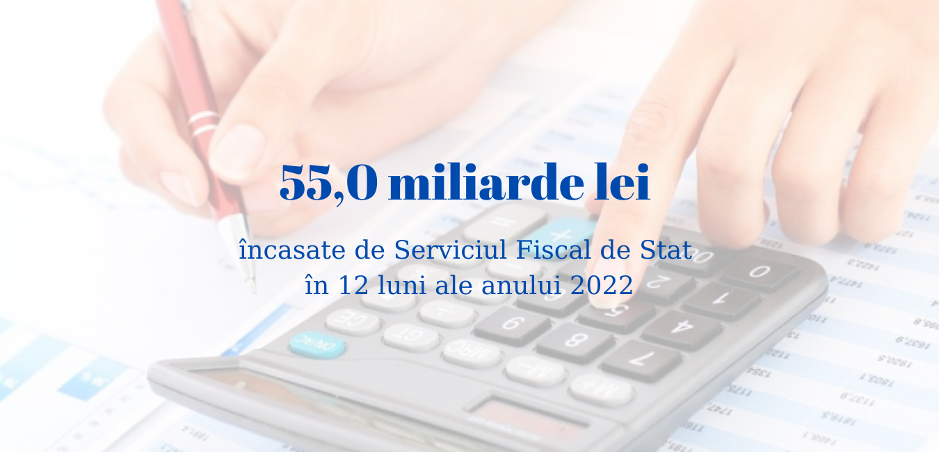 55,0 miliarde lei încasate de Serviciul Fiscal de Stat în 12 luni ale anului 2022