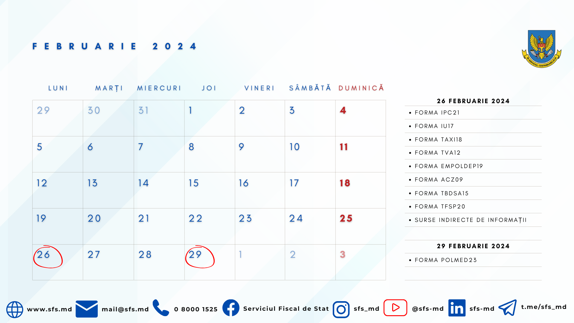 Calendarul fiscal al contribuabilului pentru luna februarie 2024