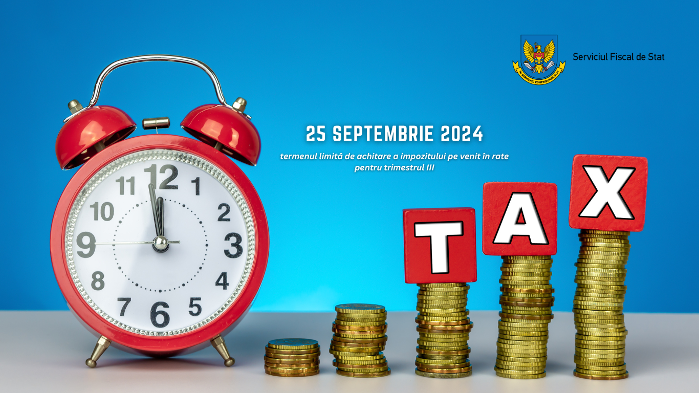 25 septembrie 2024 – termenul limită de achitare a impozitului pe venit în rate pentru trimestrul III