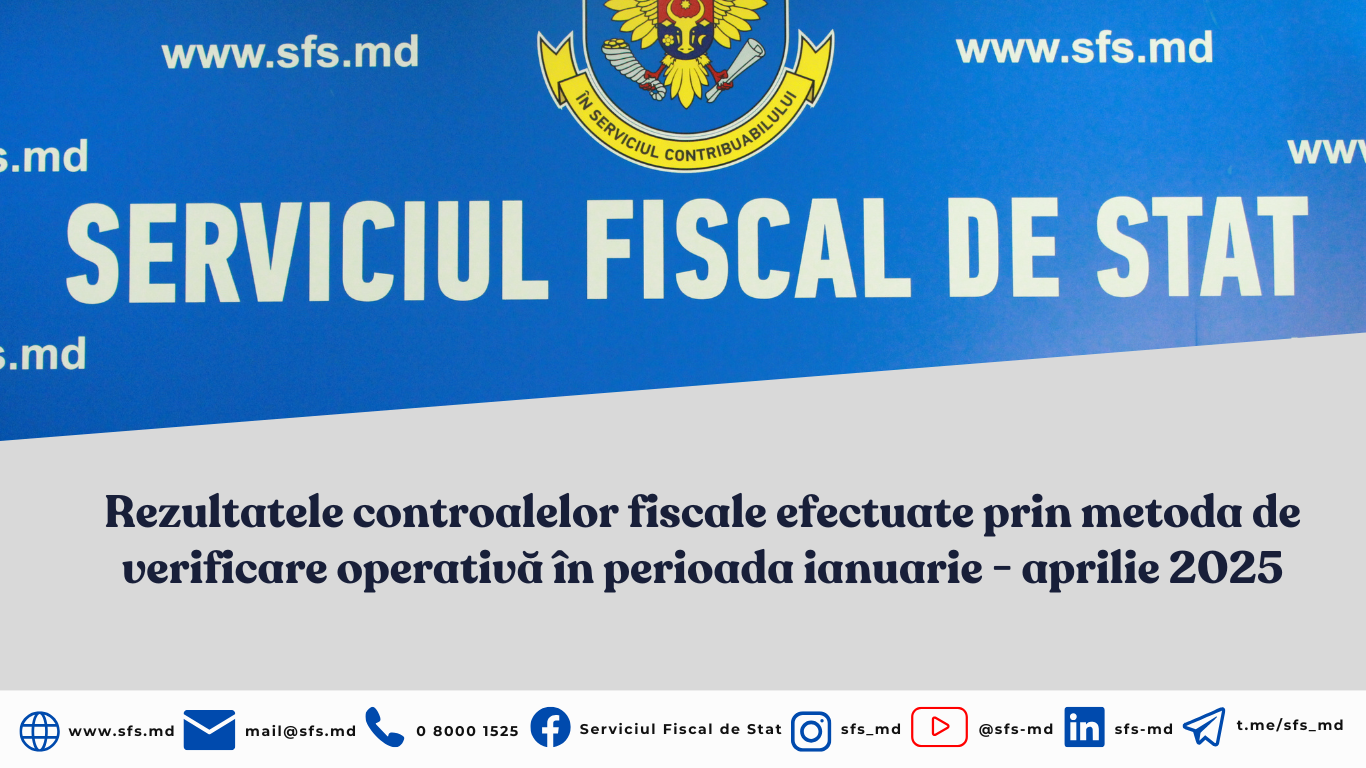 Rezultatele controalelor fiscale efectuate prin metoda de verificare operativă în perioada ianuarie - aprilie 2025