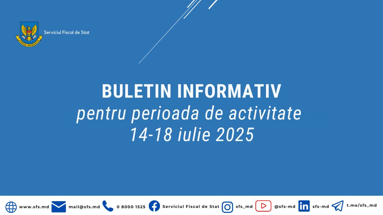 922,1 milioane lei încasați de către SFS la Bugetul public național în săptămâna precedentă