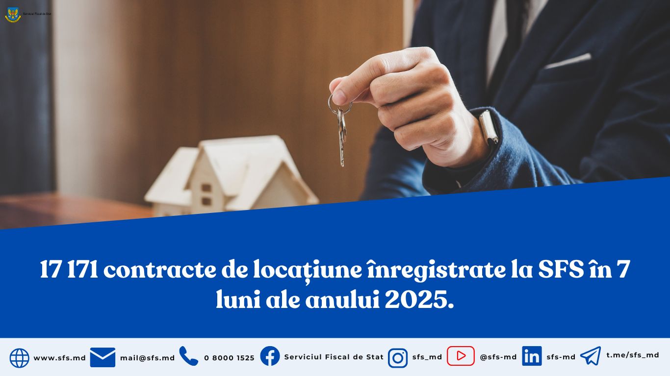 17 171 contracte de locațiune înregistrate la SFS în 7 luni ale anului 2025. Încasările la impozitul pe venit – în creștere cu 28,1%