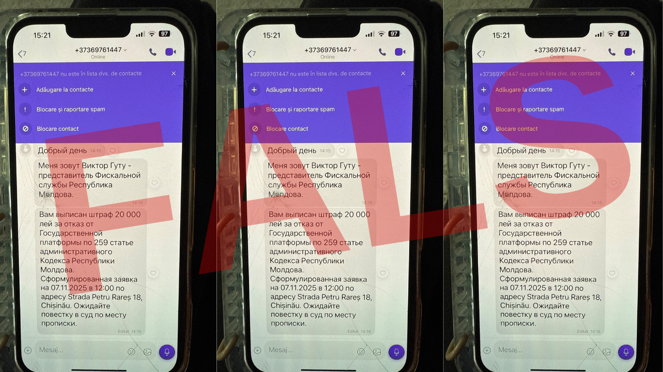 STOP FALS! Serviciul Fiscal de Stat nu utilizează aplicațiile de mesagerie instantă pentru notificarea contribuabililor aferent obligațiilor fiscale